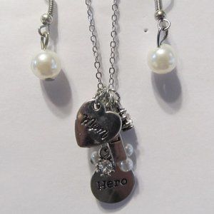 5- piece Older Paparazzi necklace and earrings- sil, whi and yellow